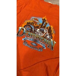 Harley Davidson Seattle Downtown Graphic‎ T Shirt Orange Men's 2XL 100% Cotton